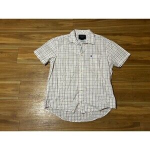 Joules Button Up Shirt Men’s Large White Plaid Short Sleeve Cotton Classic Fit